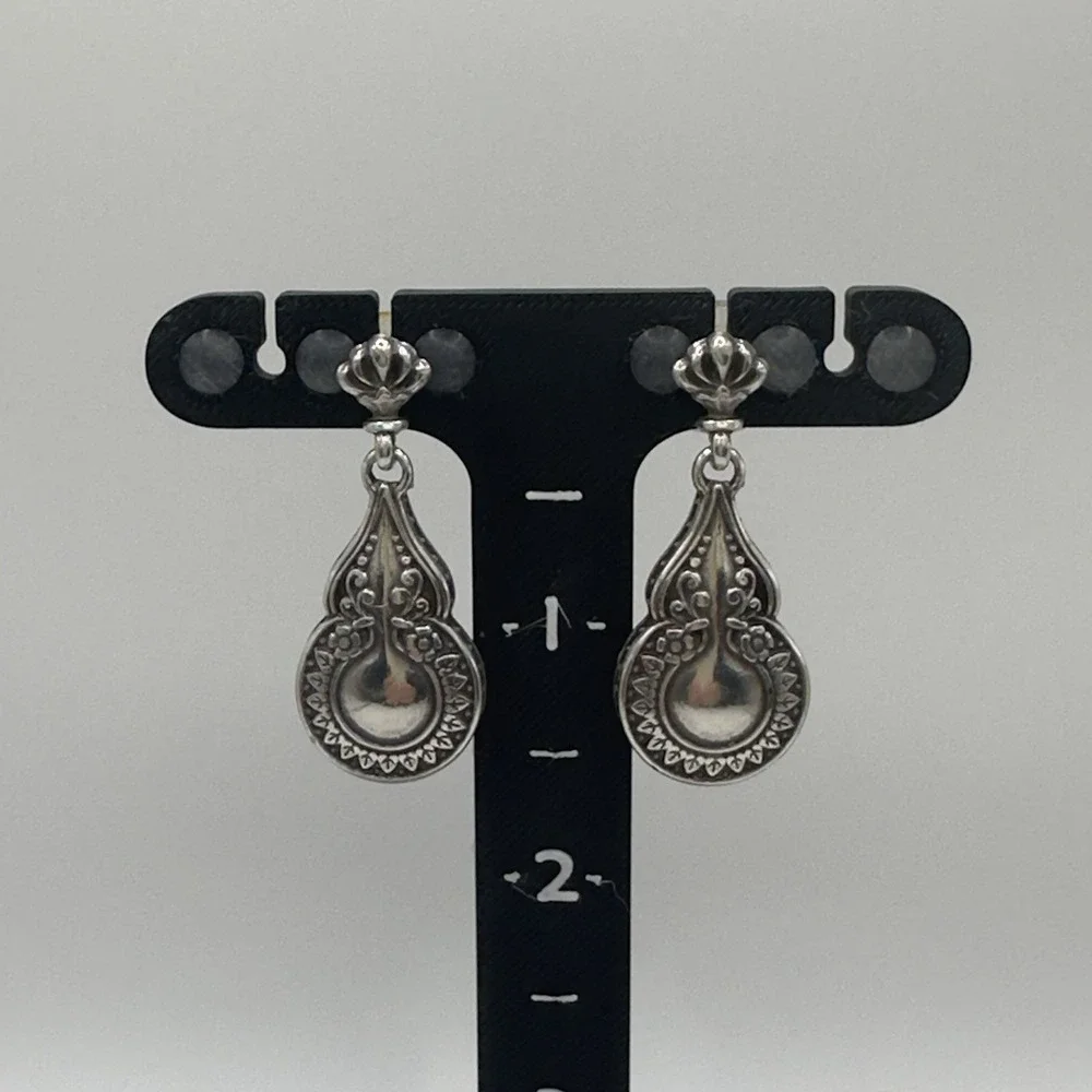 Brighton Earrings Silver Tone Scroll Teardrop Drop Fleur de Lis Post Retired